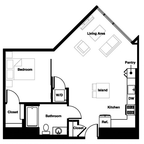 1 bed 1 bath 1G - 1G AHP Floor Plan | 757 Sq. Ft. at L Seven, San Francisco, CA